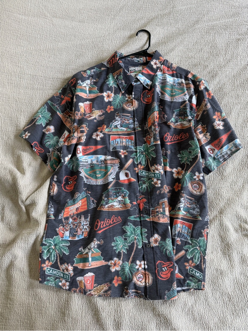 reyn spooner Black Button-Down Shirt with Orange & Green Accents